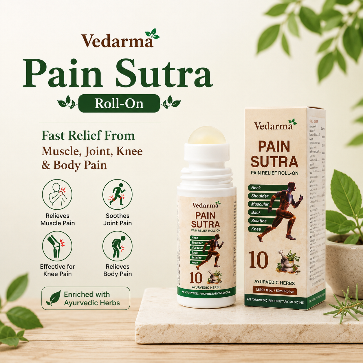 Pain Sutra Roll-On: Fast Relief From Muscle, Joint, Knee & Body Pain