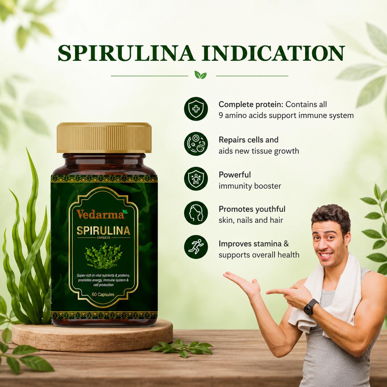 Spirulina Capsules - Organic Superfood for Energy, Immunity