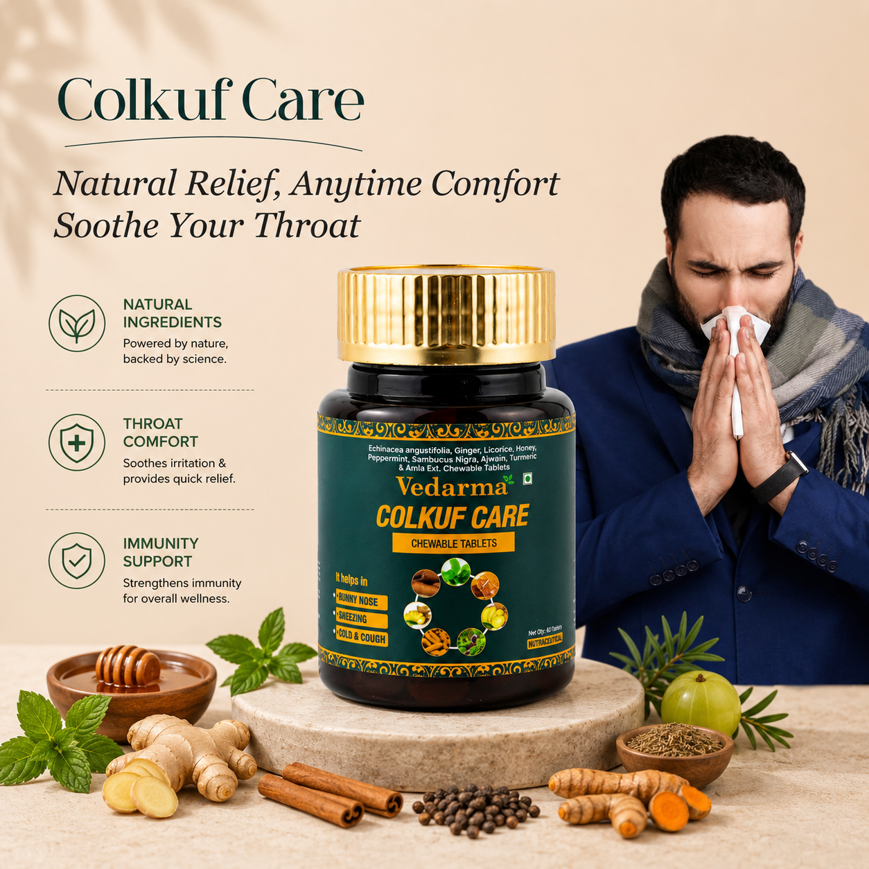 Colkuf Care Chewable Tablets -Relief from Cough and Sore throat