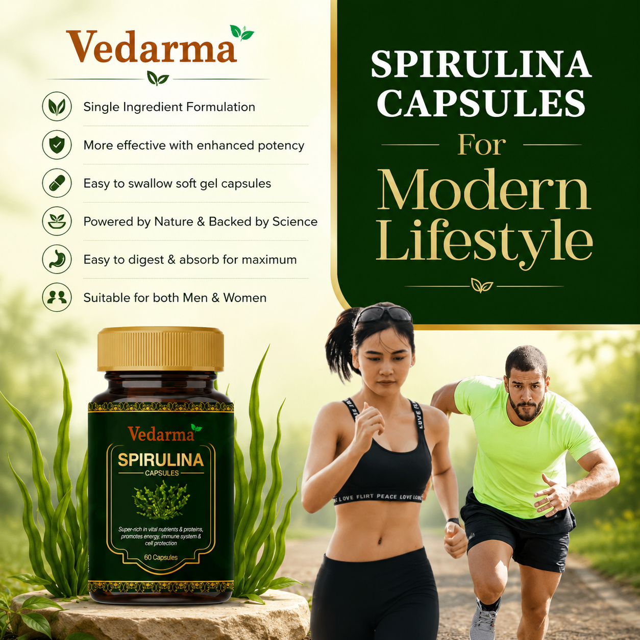 Spirulina Capsules - Organic Superfood for Energy, Immunity