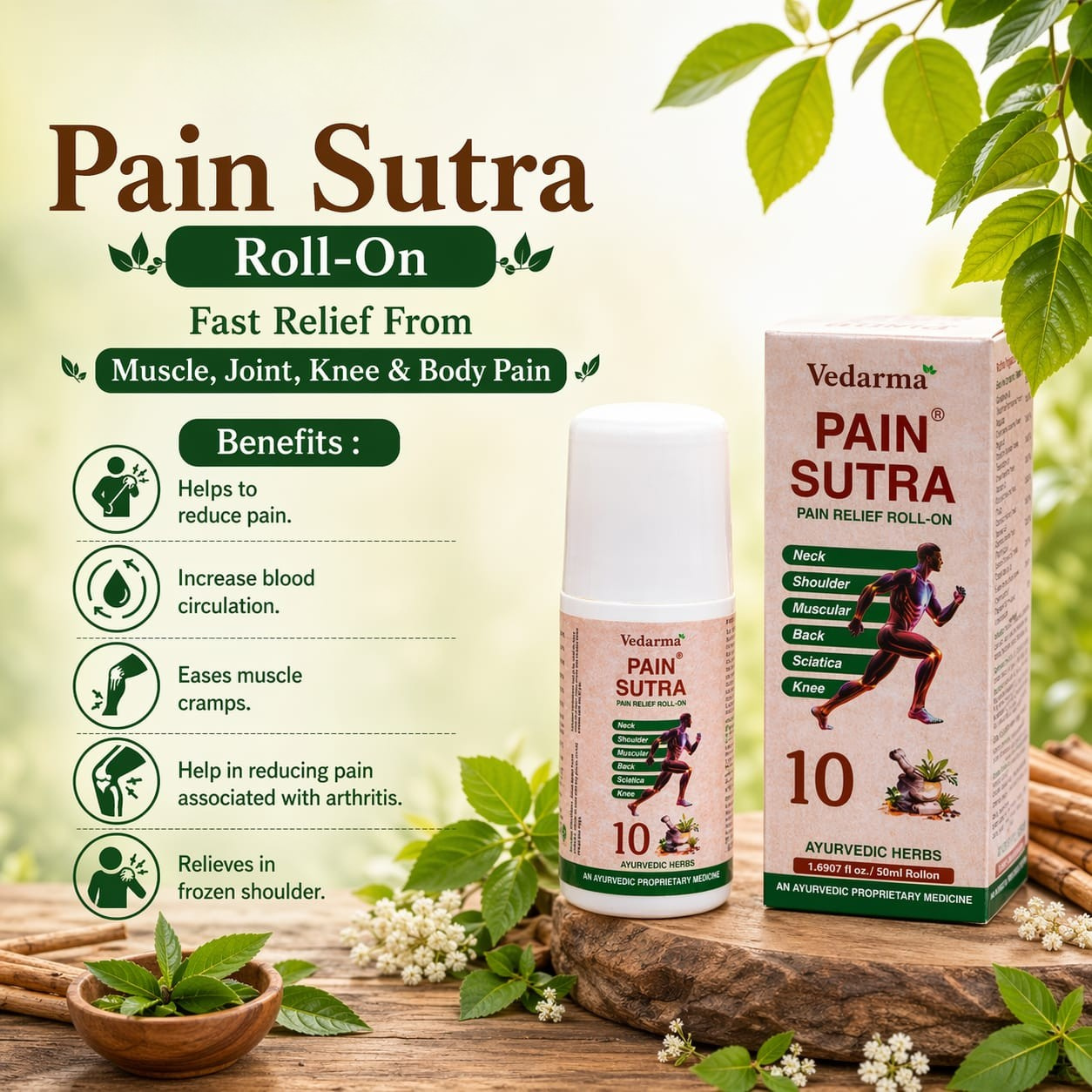 Pain Sutra Roll-On: Fast Relief From Muscle, Joint, Knee & Body Pain