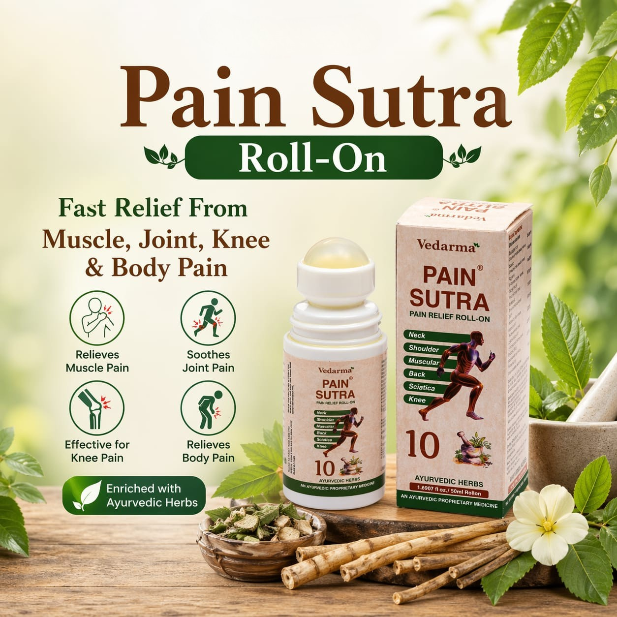 Pain Sutra Roll-On: Fast Relief From Muscle, Joint, Knee & Body Pain